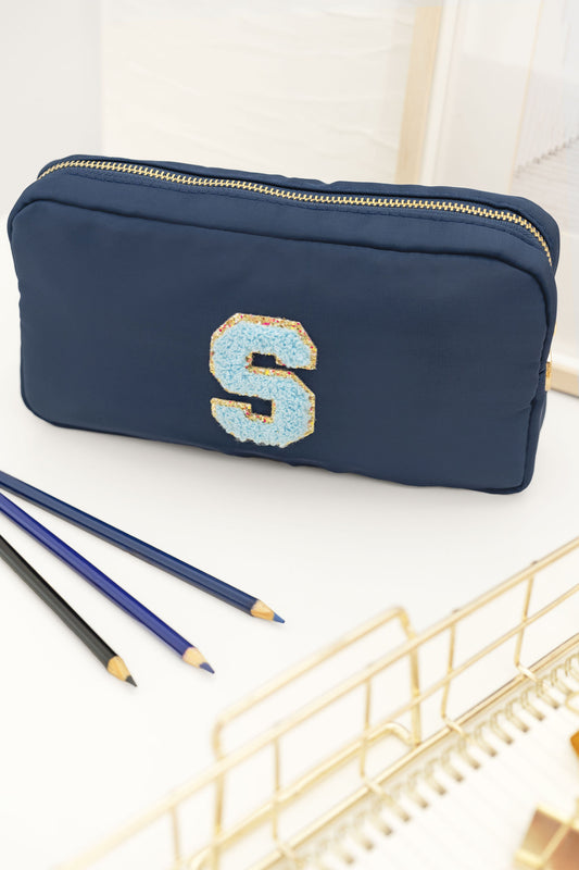 Navy Blue Nylon Makeup case / Cosmetics bag / Travel case